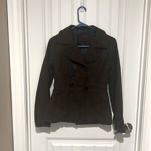 Misses jacket, black lipstick brand size S brown coat with black button closures